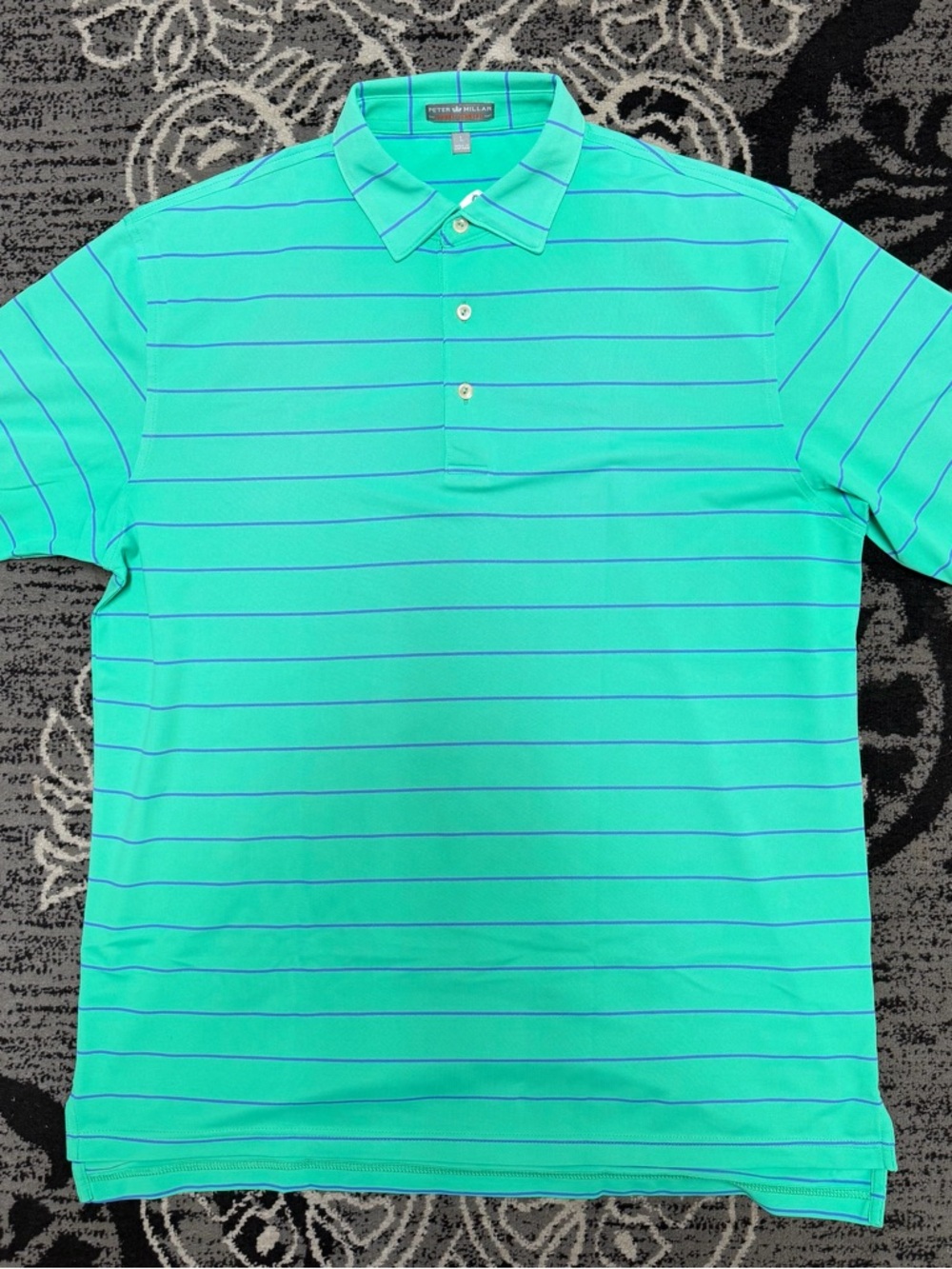 Peter Millar Summer Comfort Teal Polo with Thin Blue Stripes